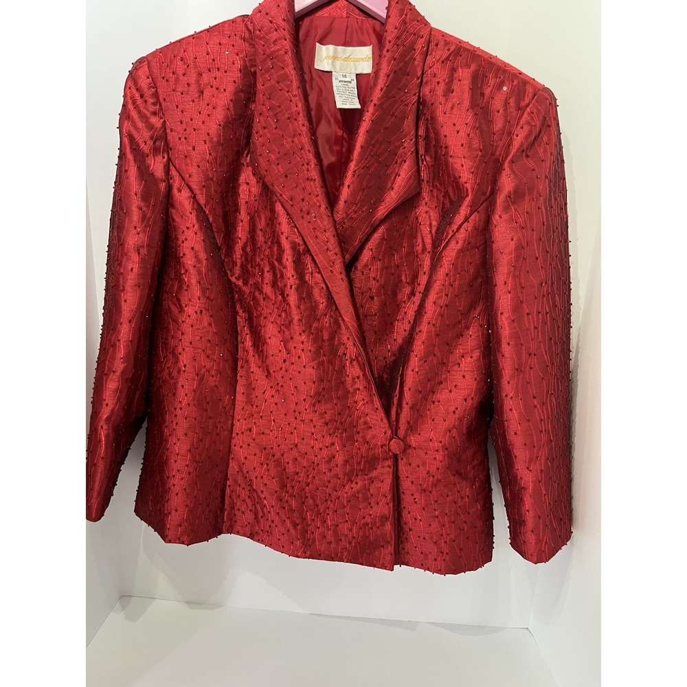 Vintage Jeanne Alexander Red Beaded Classic Evening Blazer Size 14 - A190